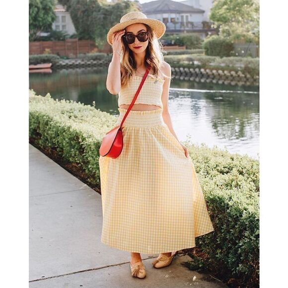 Zara Women’s Blogger Favorite Yellow White Gingham Bandeau High Waisted Full Mid - Picture 11 of 16